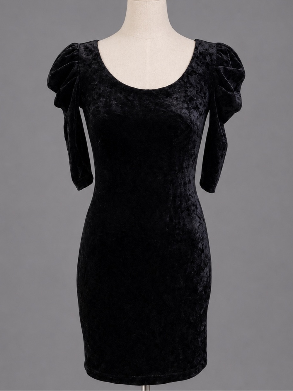 Black Vintage Cocktail Body Hug Crushed Velvety Dress